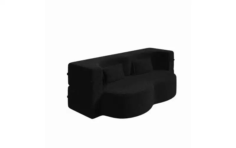 Modern Floor Sofa with 2 Pillows, Convertible Teddy Fabric Sleeper Sofa Bed for Living Room
