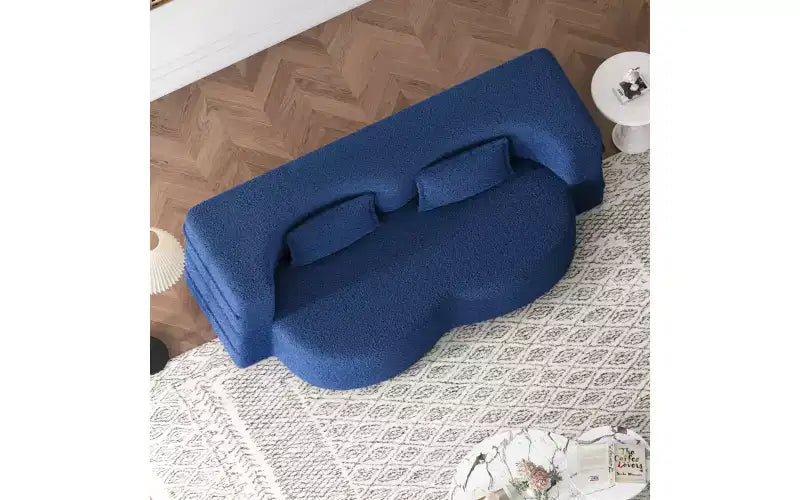 Modern Floor Sofa with 2 Pillows, Convertible Teddy Fabric Sleeper Sofa Bed for Living Room
