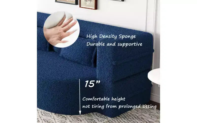 Modern Floor Sofa with 2 Pillows, Convertible Teddy Fabric Sleeper Sofa Bed for Living Room
