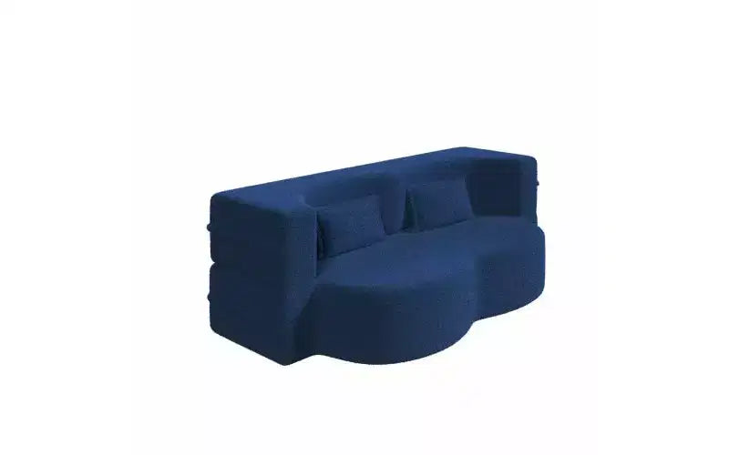 Modern Floor Sofa with 2 Pillows, Convertible Teddy Fabric Sleeper Sofa Bed for Living Room