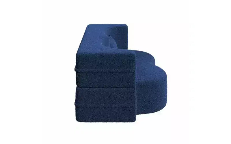 Modern Floor Sofa with 2 Pillows, Convertible Teddy Fabric Sleeper Sofa Bed for Living Room