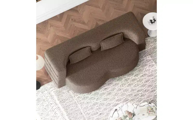 Modern Floor Sofa with 2 Pillows, Convertible Teddy Fabric Sleeper Sofa Bed for Living Room