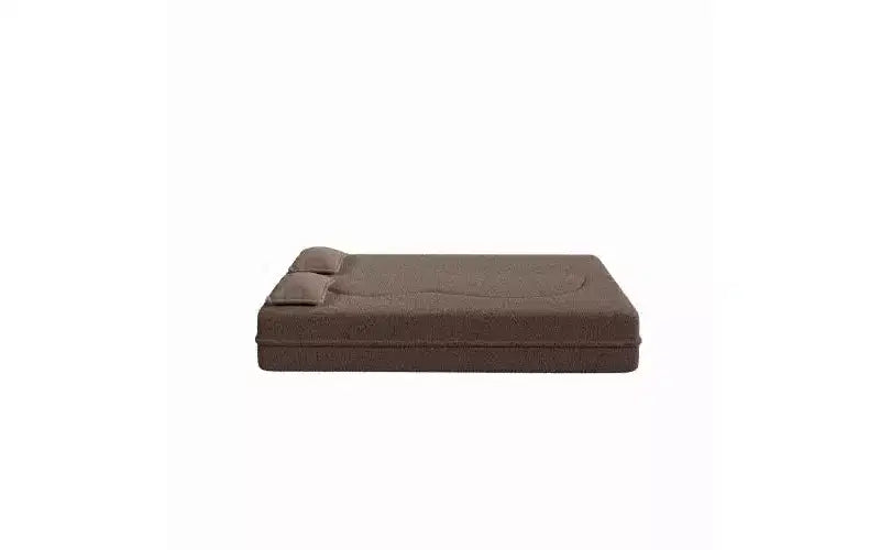 Modern Floor Sofa with 2 Pillows, Convertible Teddy Fabric Sleeper Sofa Bed for Living Room