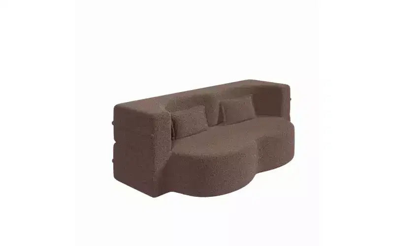 Modern Floor Sofa with 2 Pillows, Convertible Teddy Fabric Sleeper Sofa Bed for Living Room
