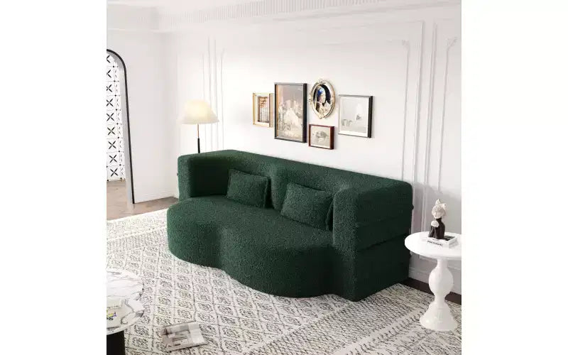 Modern Floor Sofa with 2 Pillows, Convertible Teddy Fabric Sleeper Sofa Bed for Living Room