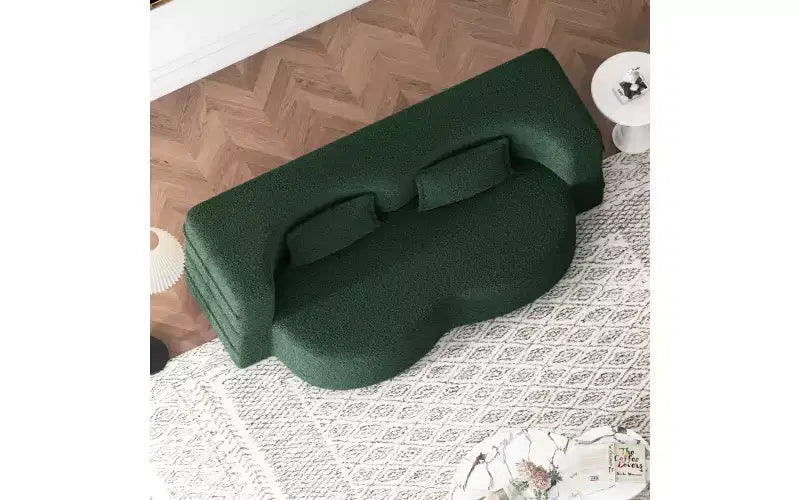 Modern Floor Sofa with 2 Pillows, Convertible Teddy Fabric Sleeper Sofa Bed for Living Room