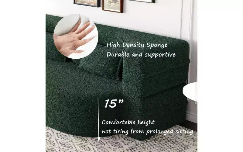 Modern Floor Sofa with 2 Pillows, Convertible Teddy Fabric Sleeper Sofa Bed for Living Room