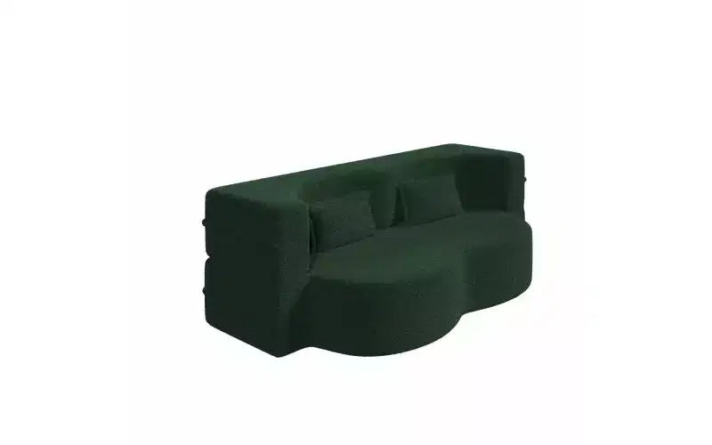 Modern Floor Sofa with 2 Pillows, Convertible Teddy Fabric Sleeper Sofa Bed for Living Room