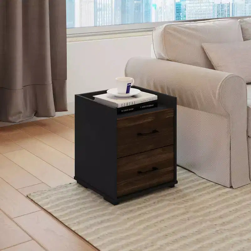 Modern 2-Drawer Nightstand Bedside End Side Table Brown