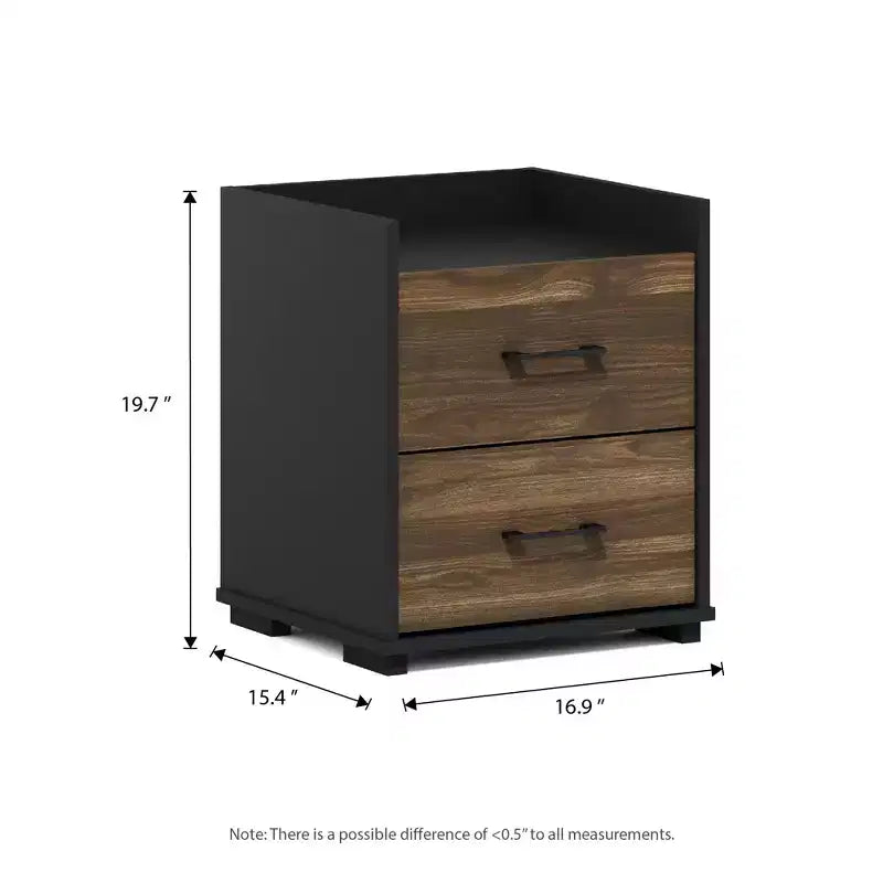 Modern 2-Drawer Nightstand Bedside End Side Table Brown