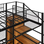 Lit superposé en métal avec escalier de rangement et armoire, noir
