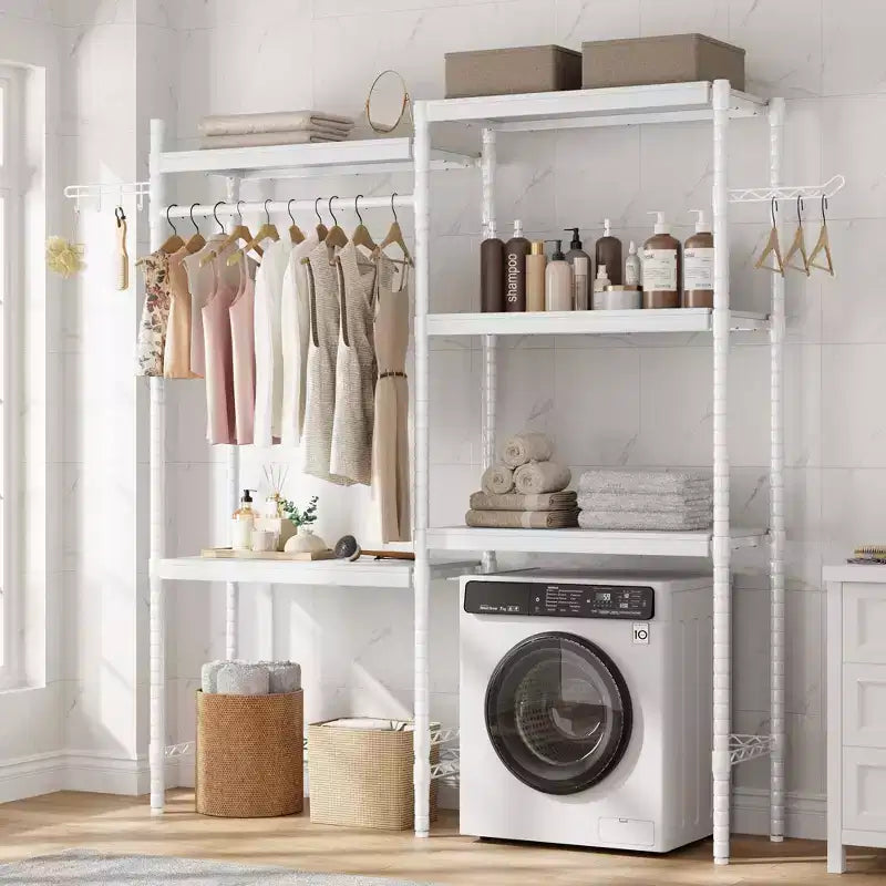 2-Tier Laundry Room Countertop - Waterproof Wood with 2.75'' Edge Rails & Anti-Slip Pads