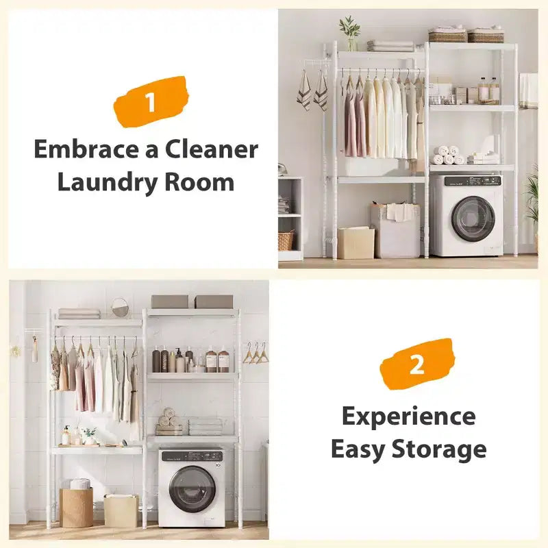 2-Tier Laundry Room Countertop - Waterproof Wood with 2.75'' Edge Rails & Anti-Slip Pads