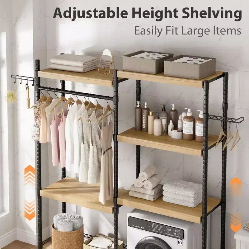 2-Tier Laundry Room Countertop - Waterproof Wood with 2.75'' Edge Rails & Anti-Slip Pads