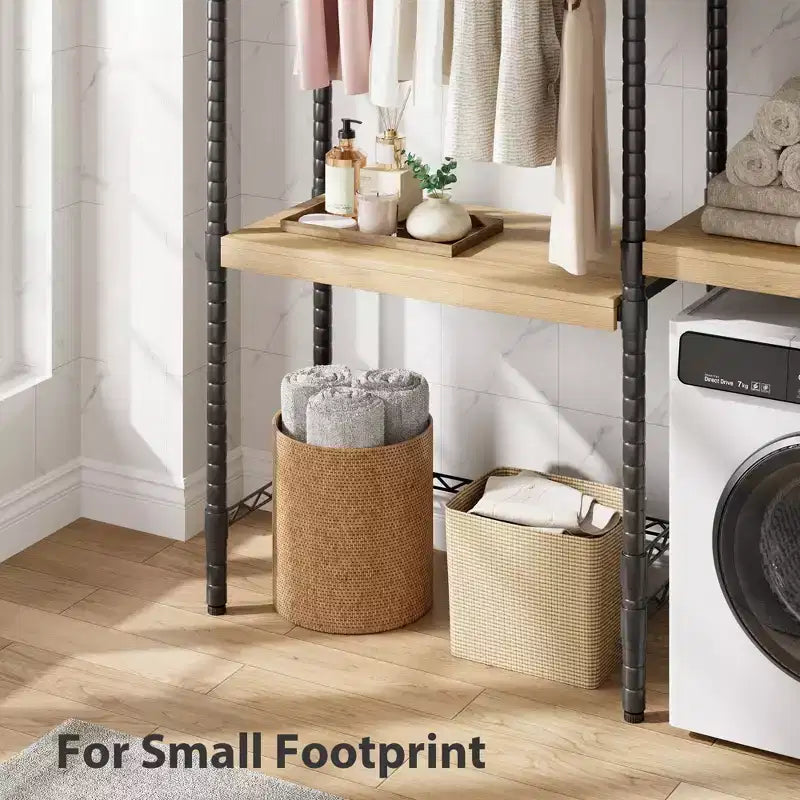 2-Tier Laundry Room Countertop - Waterproof Wood with 2.75'' Edge Rails & Anti-Slip Pads