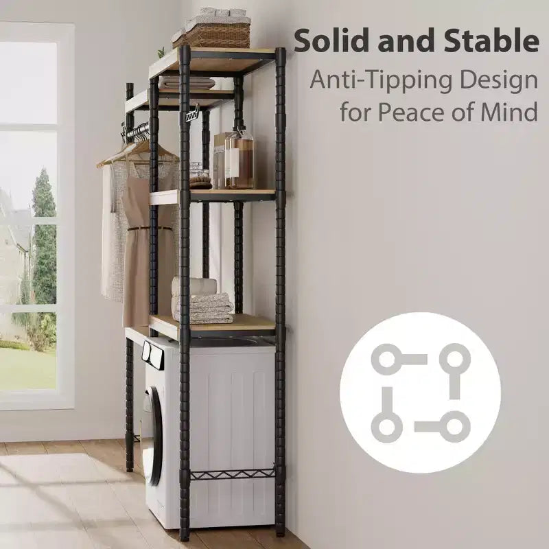 2-Tier Laundry Room Countertop - Waterproof Wood with 2.75'' Edge Rails & Anti-Slip Pads