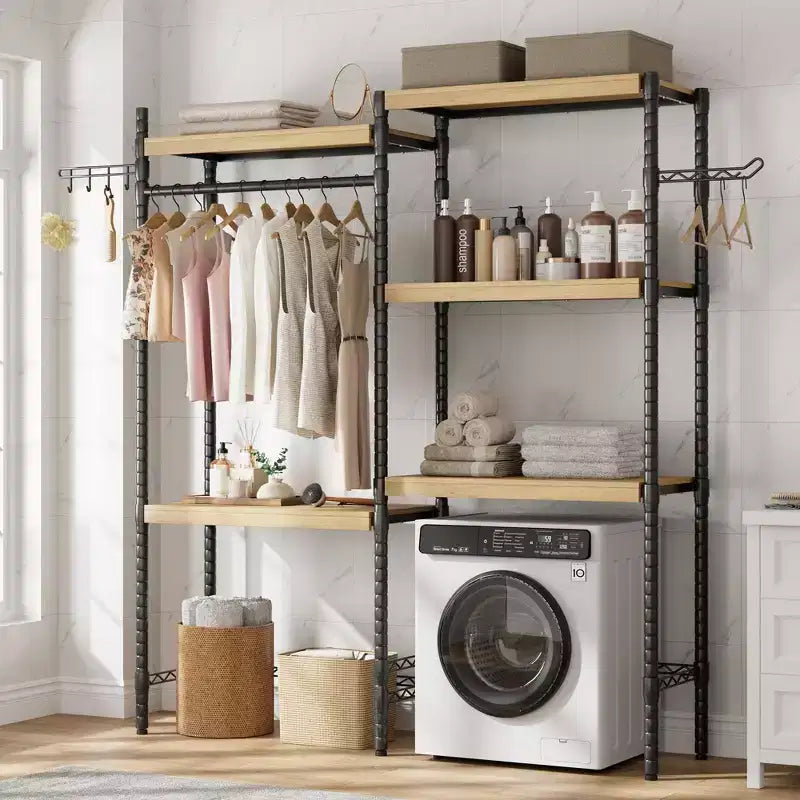 2-Tier Laundry Room Countertop - Waterproof Wood with 2.75'' Edge Rails & Anti-Slip Pads