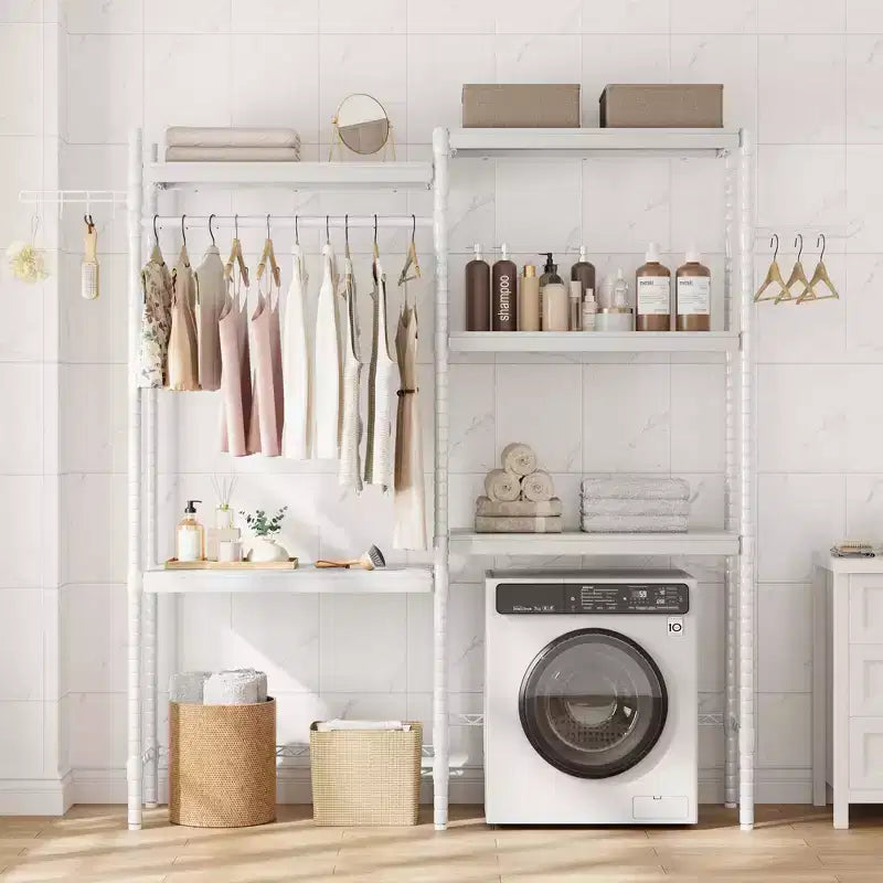 2-Tier Laundry Room Countertop - Waterproof Wood with 2.75'' Edge Rails & Anti-Slip Pads