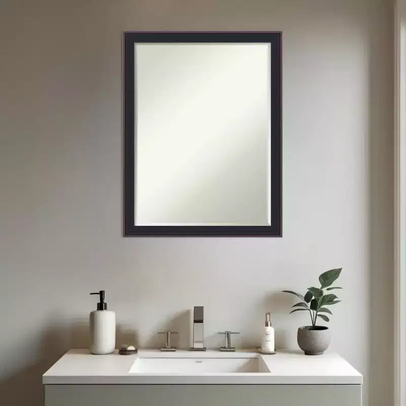 Black Bronze Beveled Bathroom Wall Mirror 26.5 x 20.5 in.