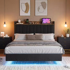 Lit plateforme flottant avec tête de lit, lumières LED et ports de charge