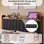 Lit plateforme flottant avec tête de lit, lumières LED et ports de charge