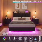 Lit plateforme flottant avec tête de lit, lumières LED et ports de charge