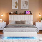 Lit plateforme flottant avec tête de lit, lumières LED et ports de charge