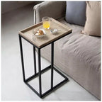 Table d'appoint en C avec plateau en rotin tressé, noir
