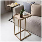 Table d'appoint en C avec plateau en rotin tressé, noir