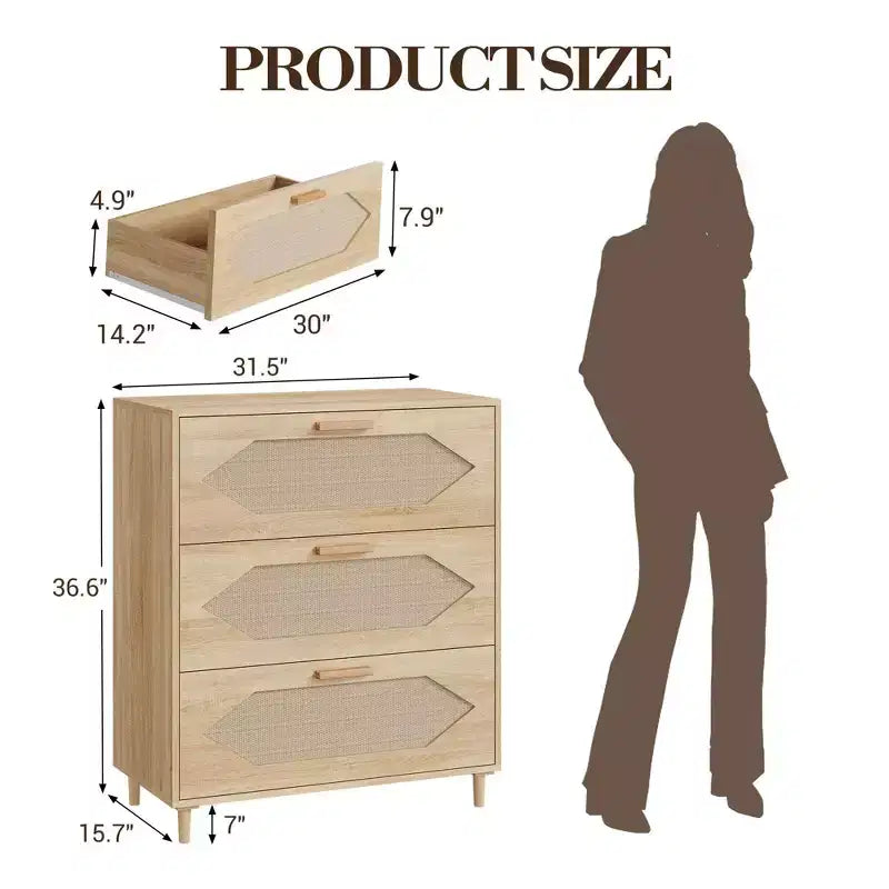3-Drawer Dresser Storage Cabinet, Wooden Sideboard with Drawers, Suitable for Living Room & Bedroom