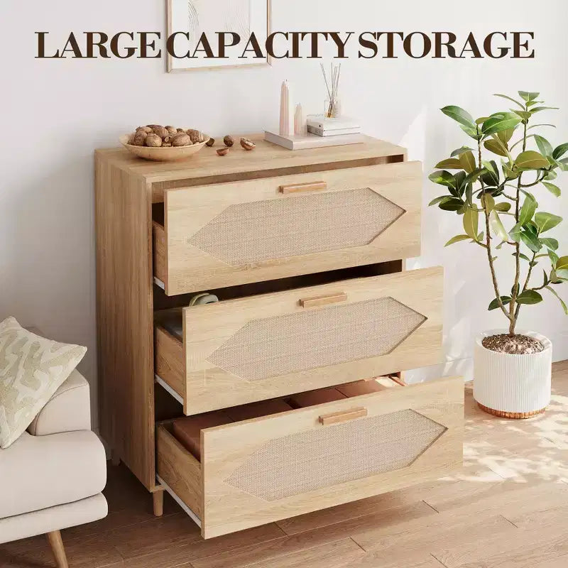 3-Drawer Dresser Storage Cabinet, Wooden Sideboard with Drawers, Suitable for Living Room & Bedroom
