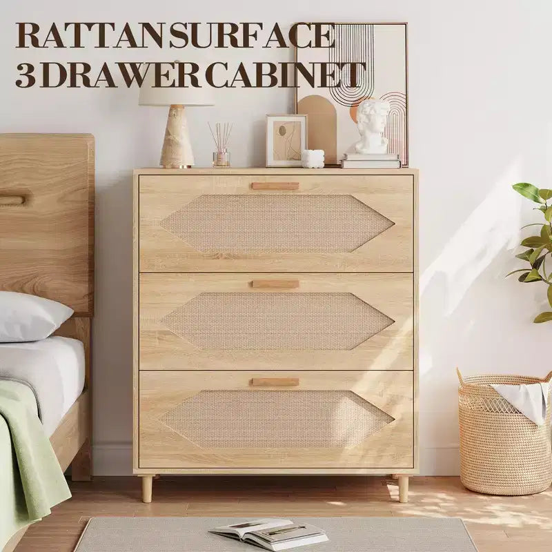 3-Drawer Dresser Storage Cabinet, Wooden Sideboard with Drawers, Suitable for Living Room & Bedroom