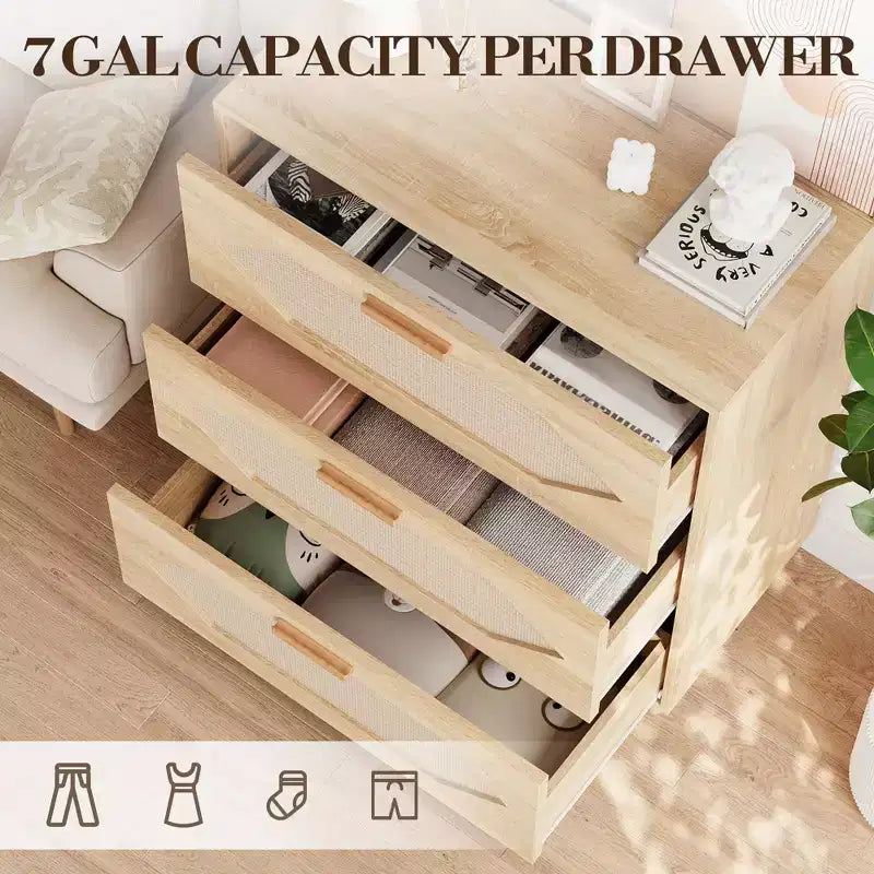 3-Drawer Dresser Storage Cabinet, Wooden Sideboard with Drawers, Suitable for Living Room & Bedroom