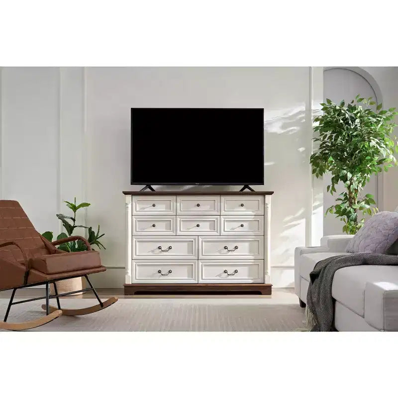 Okak Farmhouse Console Dressers with Drawers&Base,Chest of Drawers for Bedroom,Living Room,Rustic Wooden Dresser with Handle Ring