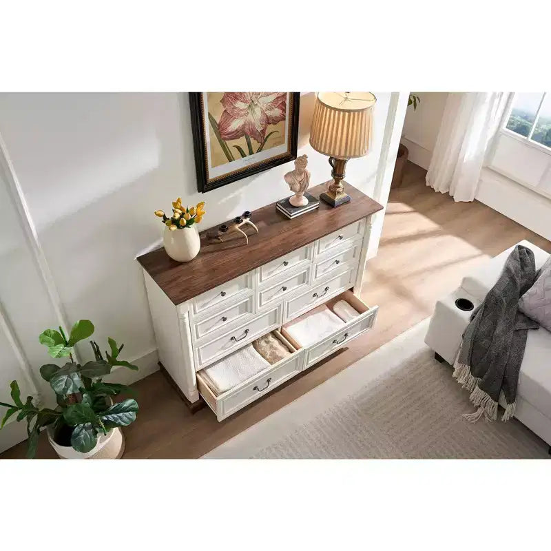 Farmhouse Console Dresser with Drawers – Rustic Wooden Chest for Bedroom & Living Room