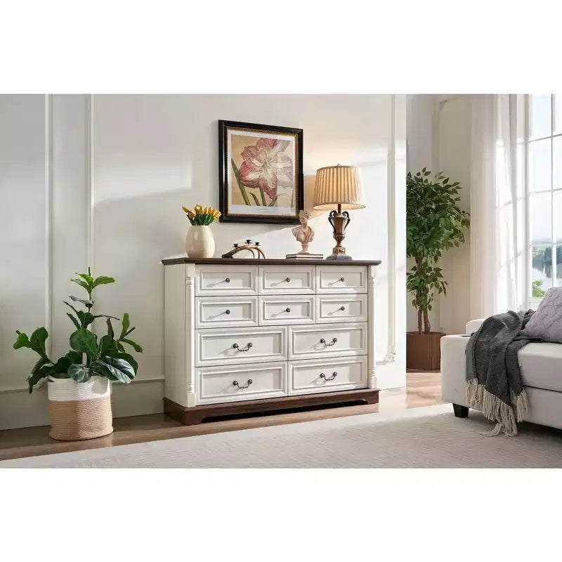 Farmhouse Console Dresser with Drawers – Rustic Wooden Chest for Bedroom & Living Room