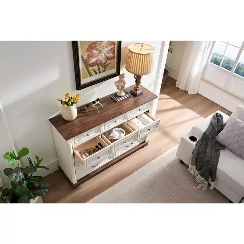 Farmhouse Console Dresser with Drawers – Rustic Wooden Chest for Bedroom & Living Room