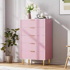 Commode 5 tiroirs avec poignées dorées – Meuble de rangement en bois pour chambre et salon