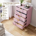 Commode 5 tiroirs avec poignées dorées – Meuble de rangement en bois pour chambre et salon