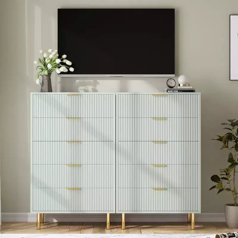 5-Drawer Dresser with Gold Handle – Wood Chest of Drawers for Bedroom & Living Room