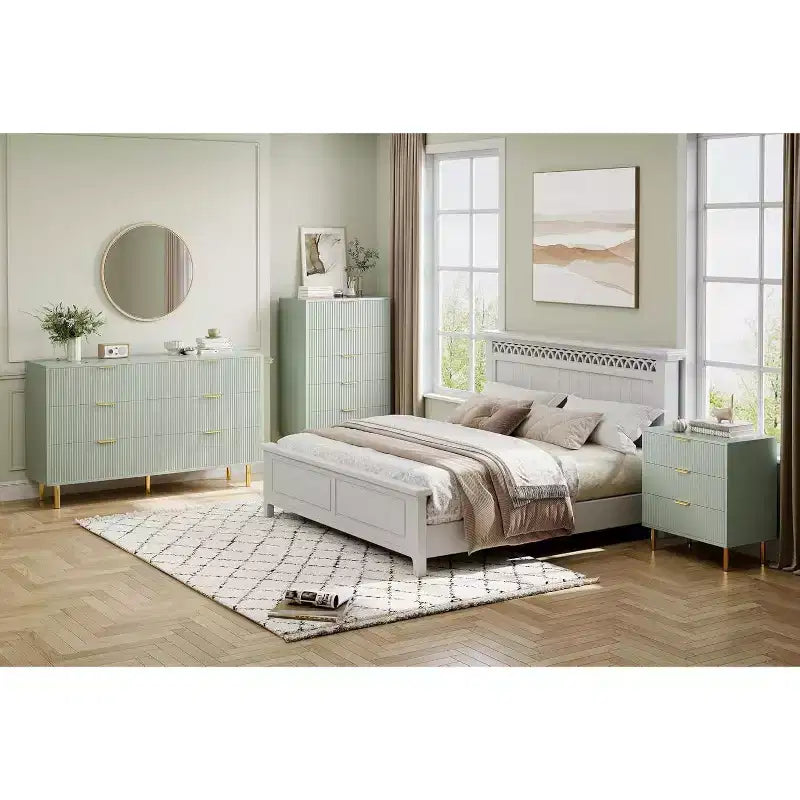 5-Drawer Dresser with Gold Handle – Wood Chest of Drawers for Bedroom & Living Room
