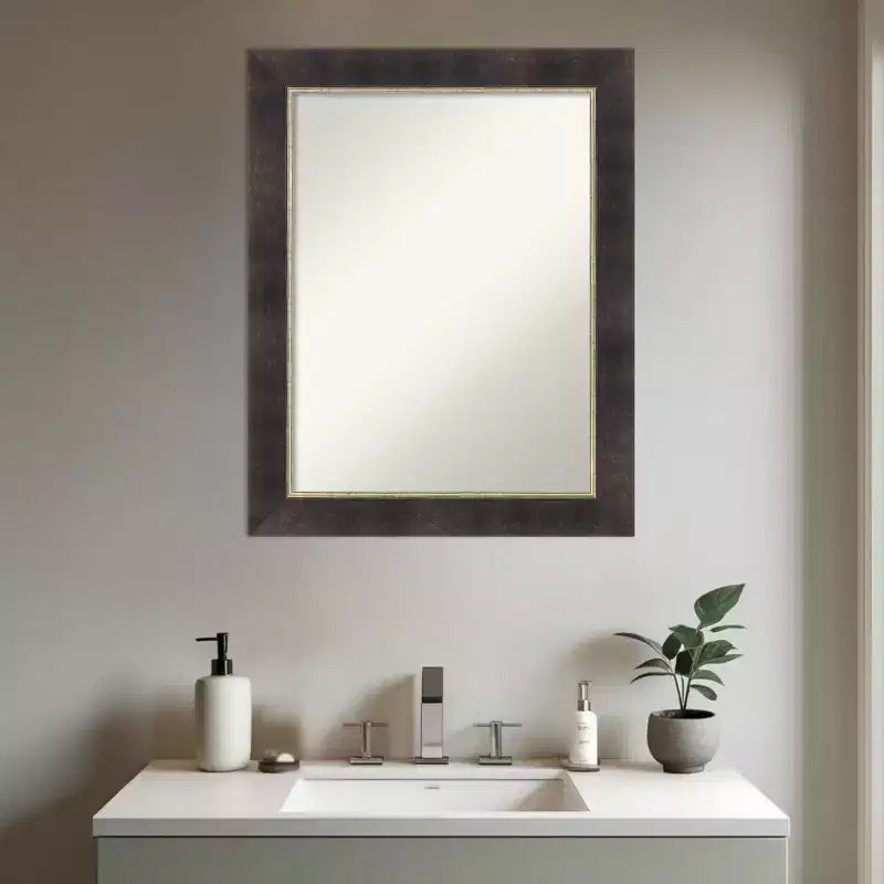 Antique Bronze Non-Beveled Wood Framed Bathroom Vanity Wall Mirror