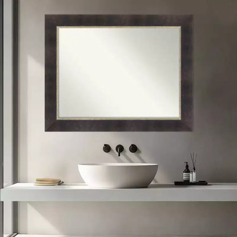 Antique Bronze Non-Beveled Wood Framed Bathroom Vanity Wall Mirror