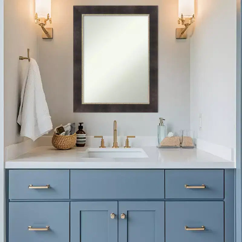 Antique Bronze Non-Beveled Wood Framed Bathroom Vanity Wall Mirror