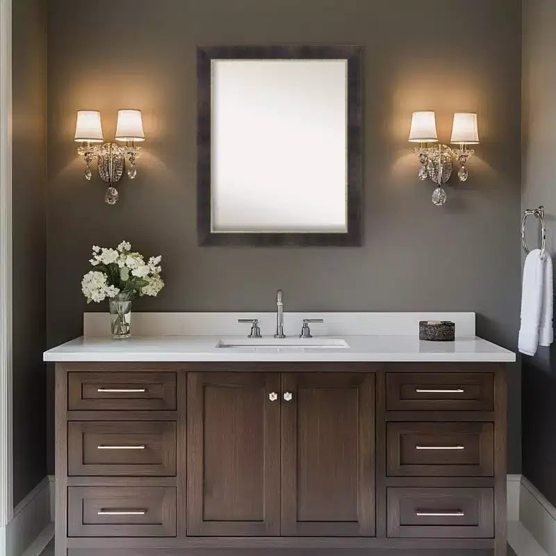 Antique Bronze Non-Beveled Wood Framed Bathroom Vanity Wall Mirror