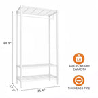 Portant à vêtements métallique robuste avec étagères, organisateur de placard réglable avec 1 tringle de suspension, 90 cm (L) x 45 cm (P) x 175 cm (H), blanc