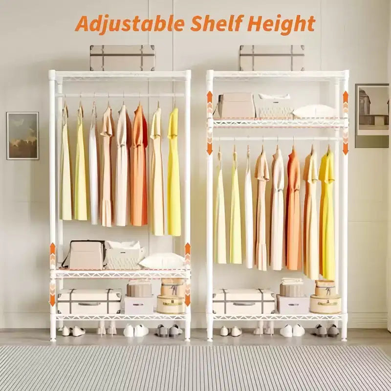 Metal Heavy Duty Garment Rack with Shelves, Adjustable Closet Organizer with 1 Hanger Rod, 35.4"W x 17.7"D x 68.9"H, White