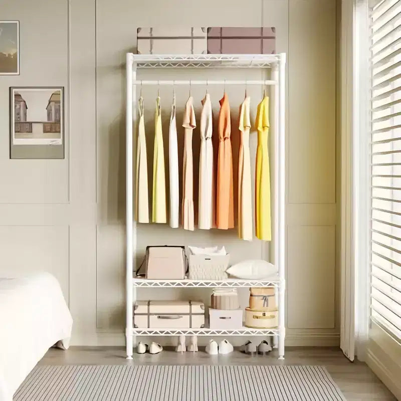 Metal Heavy Duty Garment Rack with Shelves, Adjustable Closet Organizer with 1 Hanger Rod, 35.4"W x 17.7"D x 68.9"H, White