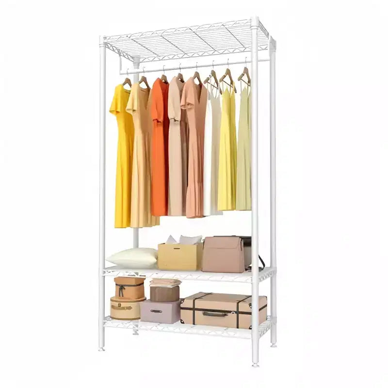 Metal Heavy Duty Garment Rack with Shelves, Adjustable Closet Organizer with 1 Hanger Rod, 35.4"W x 17.7"D x 68.9"H, White