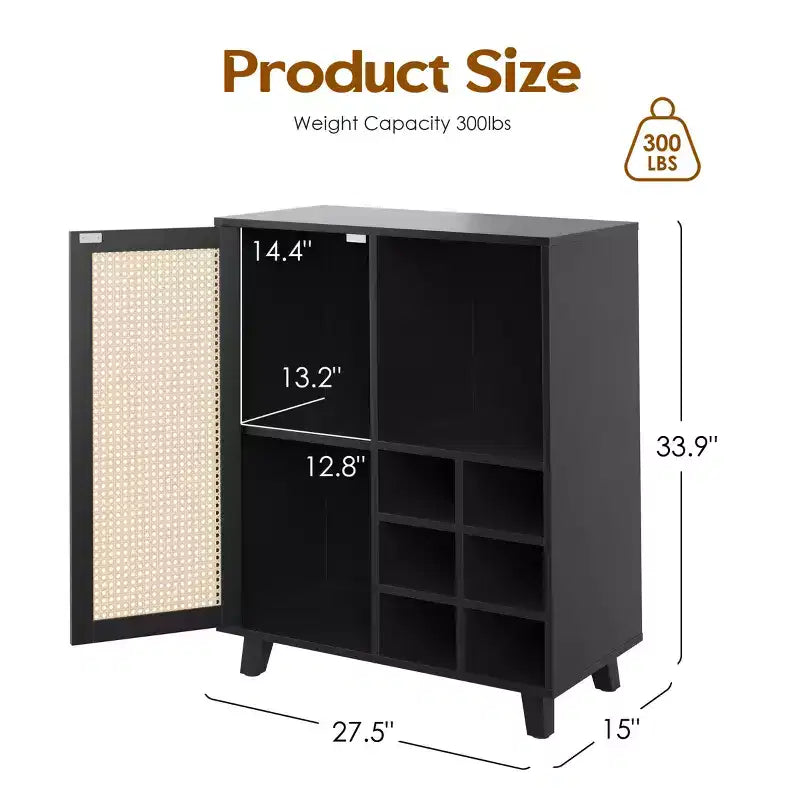 Sideboard Cabinet, Storage Bar with Wine Racks Buffet Cabinet for Home Living Room Kitchen Entryway, Black